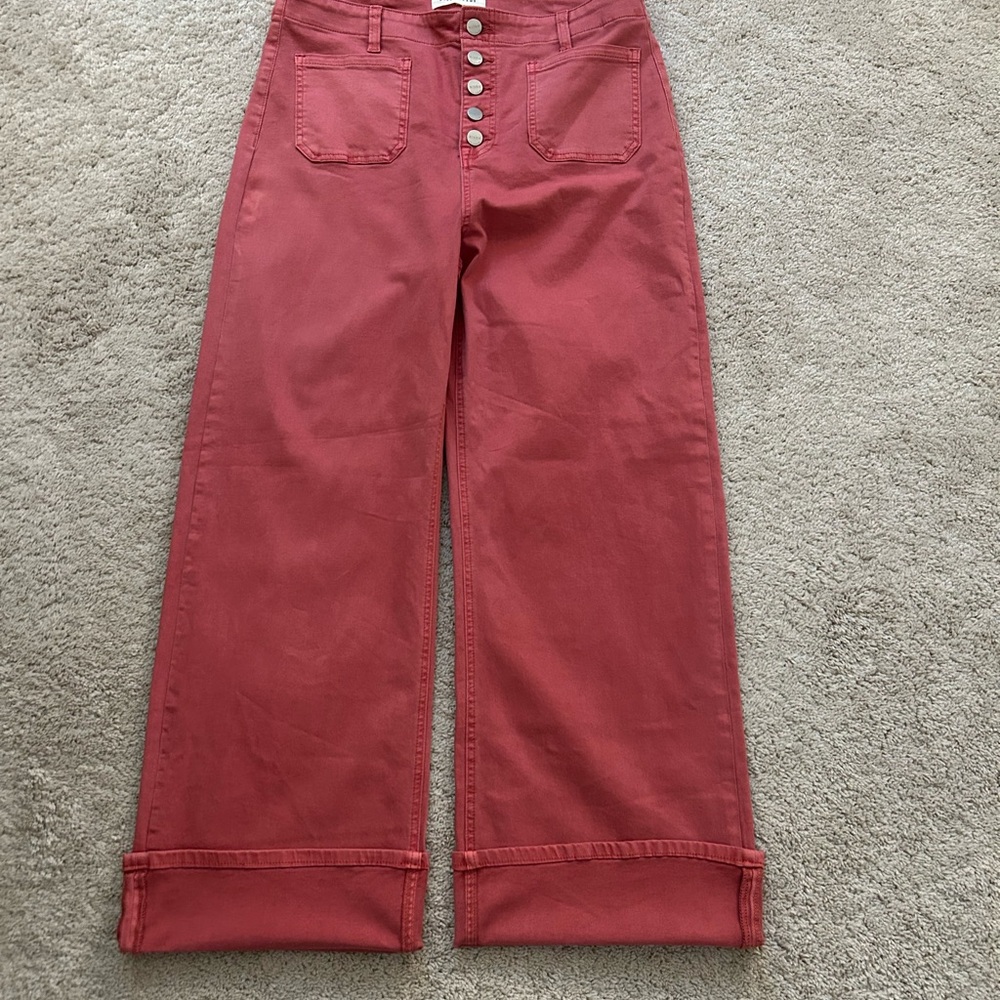 Risen Salmon pink Wide Leg Patch Pocket Button Fly Jeans size 1XL - Picture 2 of 11